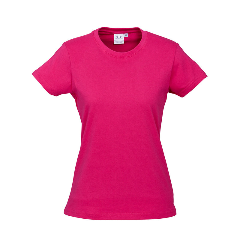 Load image into Gallery viewer, Biz Ladies Ice Premium Cotton Tee, showcasing durable ribbed neck and twin needle hem, designed for long-lasting wear. Ideal for workplace safety and comfort, reflecting Active Safety's commitment to quality workwear.
