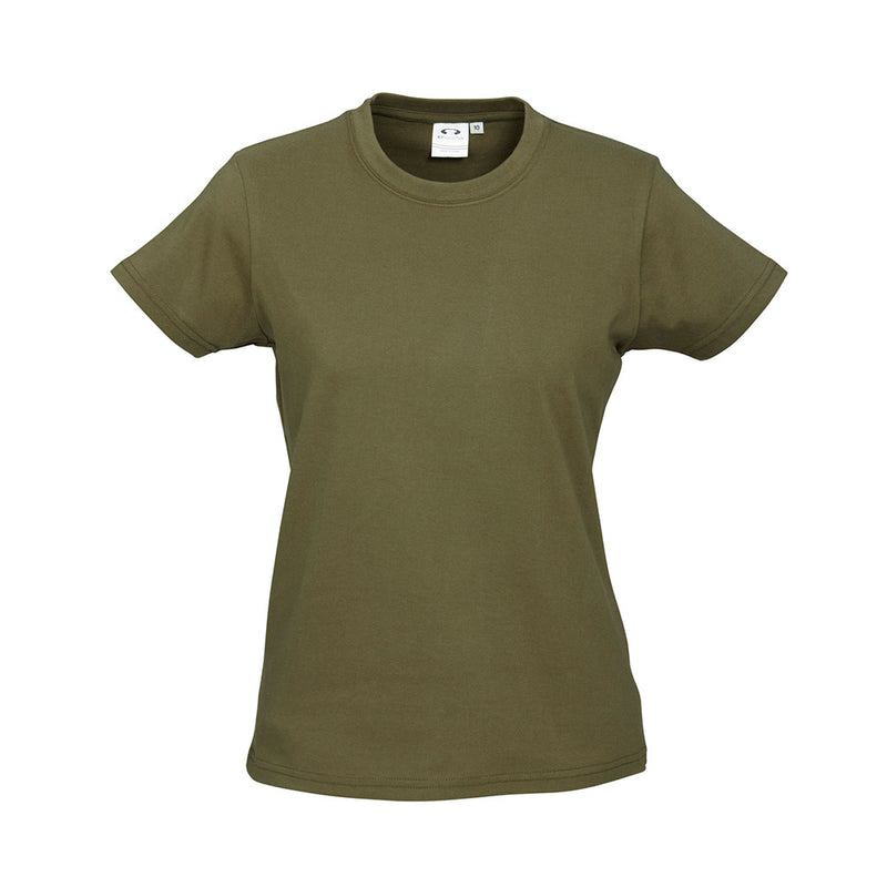 Load image into Gallery viewer, Biz Ladies Ice Premium Cotton Tee with ribbed neck band and twin needle hem, ideal for workplace safety with durable fabric and tear-away label, aligning with Active Safety's commitment to quality workwear.