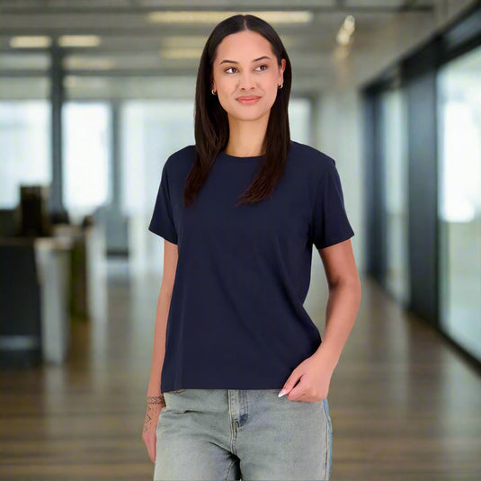 Cloke Silhouette Womens Tee V2, a premium blank canvas for custom designs, features a clean, fitted silhouette with reinforced seams and a tear-away label, ideal for workplace uniforms or casual wear.