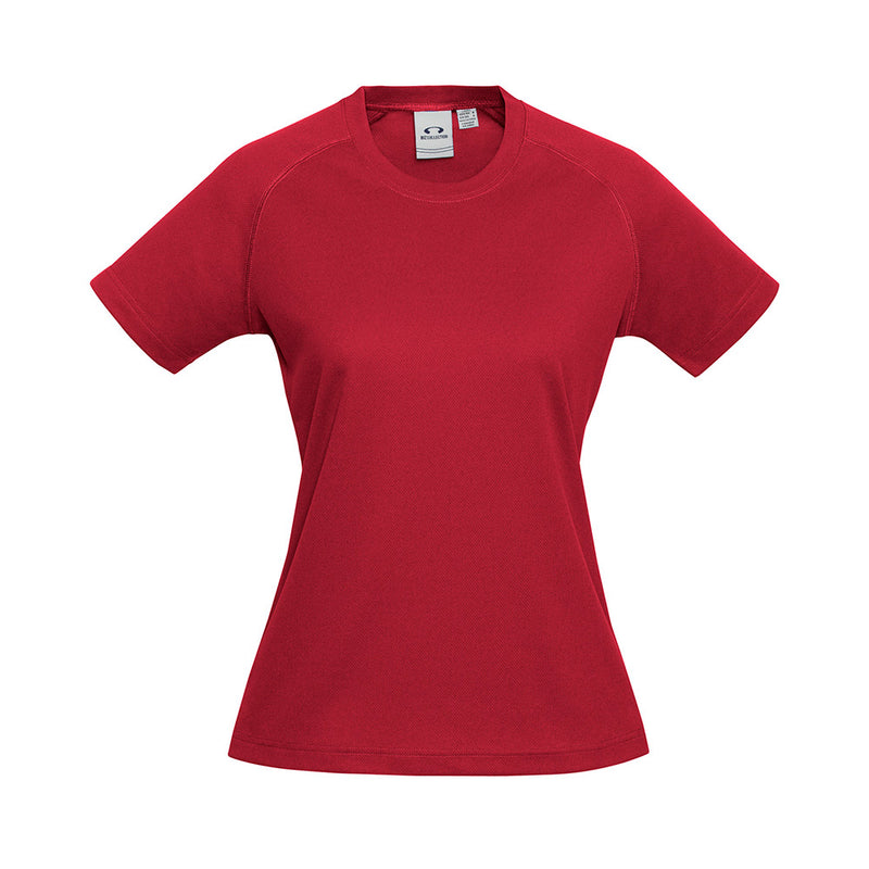 Load image into Gallery viewer, Biz Womens Sprint Short Sleeve Tee featuring a crew neck and durable flat lock raglan armhole, crafted from breathable BIZ COOL™ polyester mesh, ideal for active safety and workwear needs.