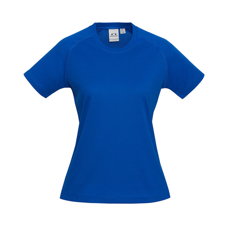 Load image into Gallery viewer, Biz Womens Sprint Short Sleeve Tee, featuring a classic crew neck and durable flat lock raglan armholes, crafted from breathable BIZ COOL™ polyester, ideal for active use with quick-drying and UPF 50+ protection.