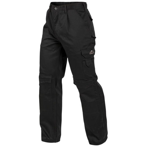 Westpeak Cargo Trouser featuring heavy-duty fabric, triple stitching, velcro-flap back pockets, cargo pocket with cell phone and pen holders, and double knees designed for knee pads, ideal for workplace safety.