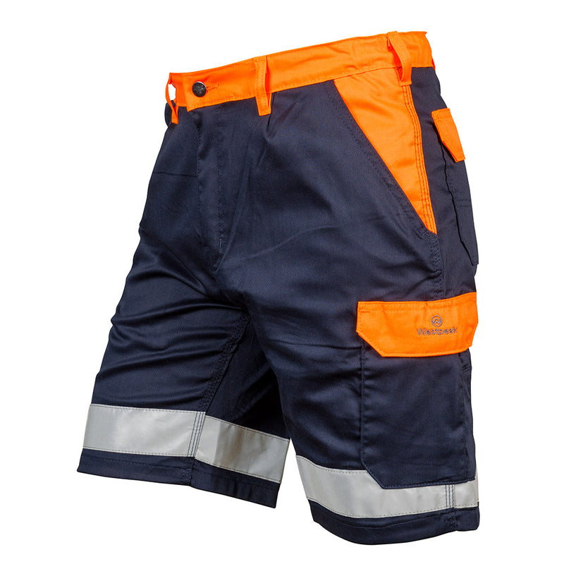 Load image into Gallery viewer, Westpeak Hi Vis Lightweight Stretch Shorts showcasing durable, stretchy fabric with hi-vis panels, multiple pockets, and triple stitching, designed for comfort and visibility, ideal for active safety and work environments.