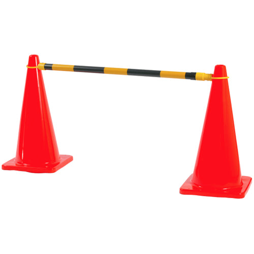 Load image into Gallery viewer, Retractable Cone Bar shown atop two traffic cones, illustrating its function as a lightweight, adjustable barrier for pedestrian safety and hazard separation, ideal for temporary use in various environments.