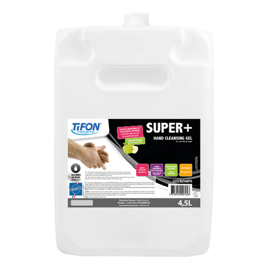 TiFon Super+ Heavy Duty Industrial Hand Cleaner 4.5L bottle, designed for industrial use, effectively removes grease and grime from hands. Ideal for workshops and garages. Suitable with D60 dispenser or pump.