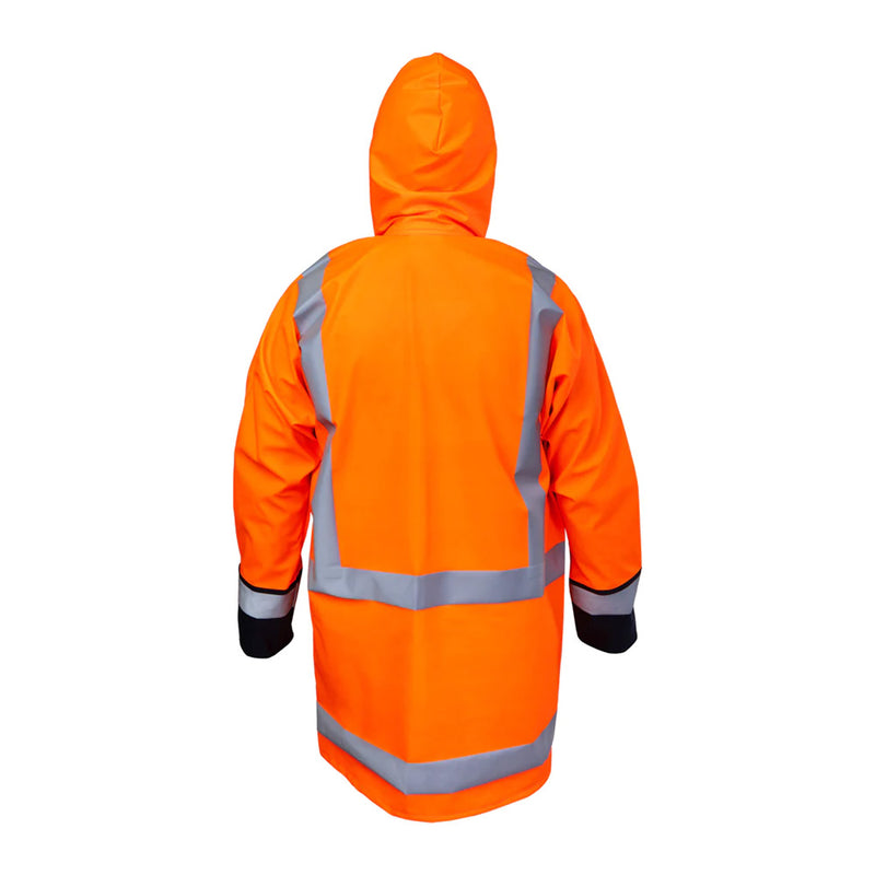 Load image into Gallery viewer, Kaiwaka Tufflex Hi Vis Flame Retardant Parka shown from the back, highlighting its reflective tape and durable, protective features, perfect for safety and visibility in active work environments.