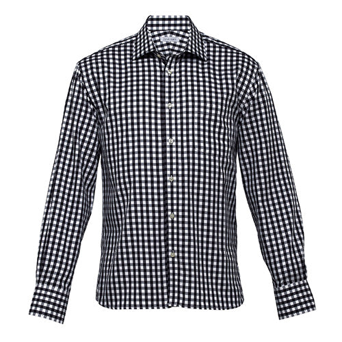 Load image into Gallery viewer, Hartley Long Sleeve Check Shirt, showcasing a black and white checkered pattern, features a tapered fit, mitred corner cuffs, and a single breast pocket, ideal for workplace and casual settings.