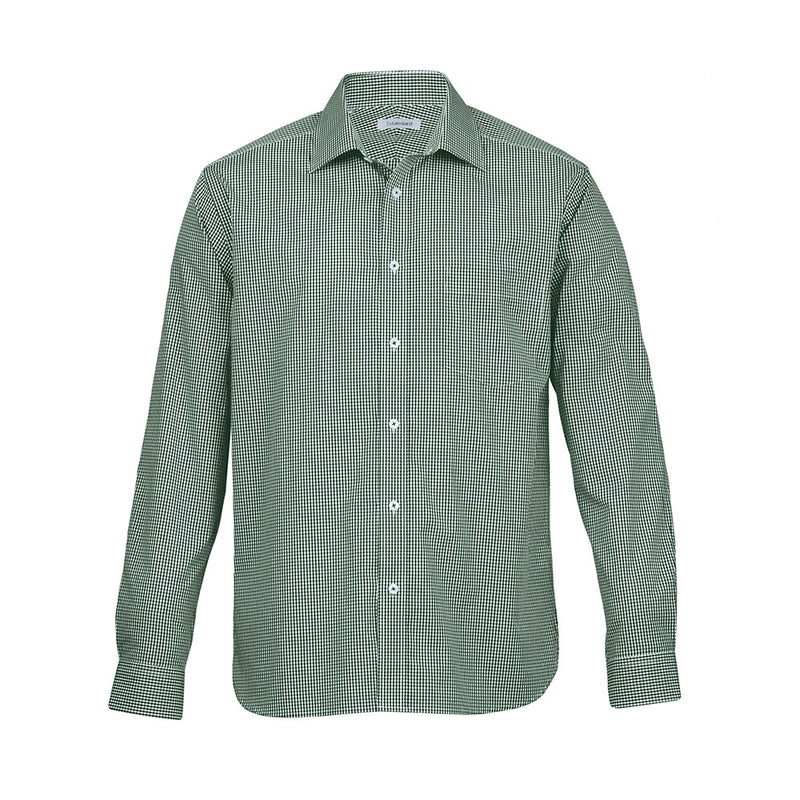 Load image into Gallery viewer, The Kingston Check Long Sleeve Shirt features a green and white gingham pattern, tapered fit, fashion collar, single chest pocket, and mitred cuff details, ideal for workplace safety and comfort.