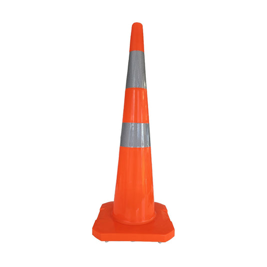 Enviro Road Cone 900mm featuring a flexible base for stability and reflective collars. Designed for New Zealand's conditions, it's UV and tear-resistant, ensuring durability and compliance with local safety standards.