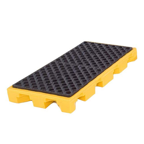 Ultra Spill Deck 2 Drum, a low-profile modular deck designed for safe drum containment, features a sleek design with polyethylene construction. Ideal for customizing spill control systems, enhancing workplace safety.
