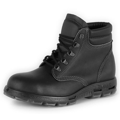 Redback Alpine Safety Boots, featuring laces and steel toe, showcase premium full grain New Zealand leather. Designed for durability and comfort with an impact absorbing midsole and slip-resistant sole.