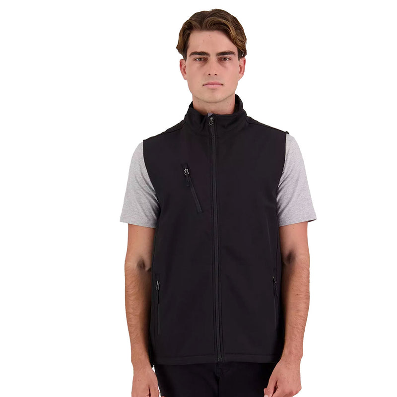 Load image into Gallery viewer, PRO2 Mens Softshell Vest, Black, features a sleek design with zippered hand pockets and adjustable waist, ideal for active wearers needing warmth and mobility. Perfect for customization or standalone use.
