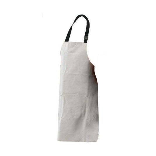 Pro Chrome Leather Welding Apron: 90 x 60cm features a plain, knee-length design with adjustable black neck strap and quick-release buckles, ideal for cooking or crafting. Perfect for workplace safety and durability.