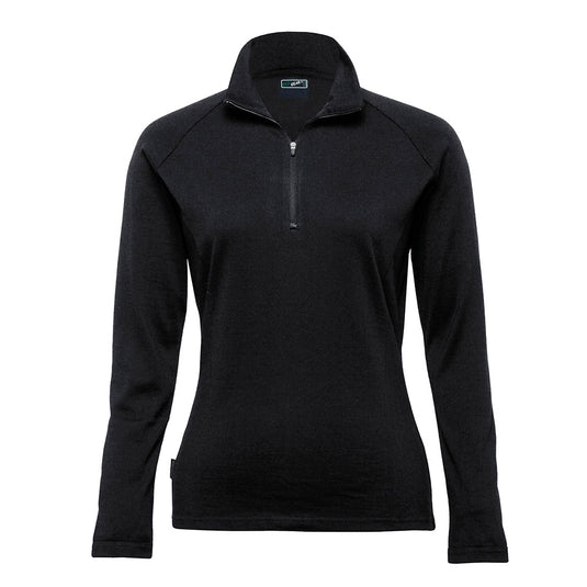 Womens Merino Zip Pullover with high-zip plaquet, rubber puller, raglan sleeve, shaped panel detailing, and tailored hem, ideal for casual or safety-focused work environments, reflecting Active Safety's commitment to quality workwear.
