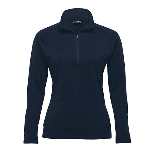 Womens Merino Zip Pullover featuring long sleeves and a high-zip plaquet with rubber puller, ideal for workplace safety and comfort, crafted in 100% merino wool with raglan sleeves and tailored hem.