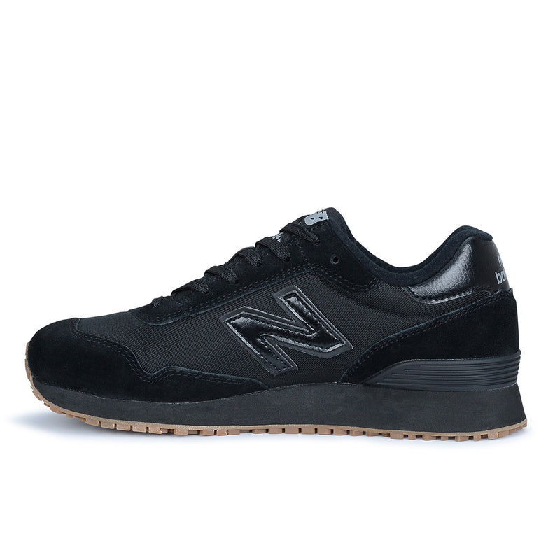 Load image into Gallery viewer, New Balance 515 SR Women's Non-Safety Shoe, Black, featuring a sleek design with a brown sole, emphasizes comfort and durability for long shifts. Ideal for work, it includes lightweight cushioning and a slip-resistant outsole.
