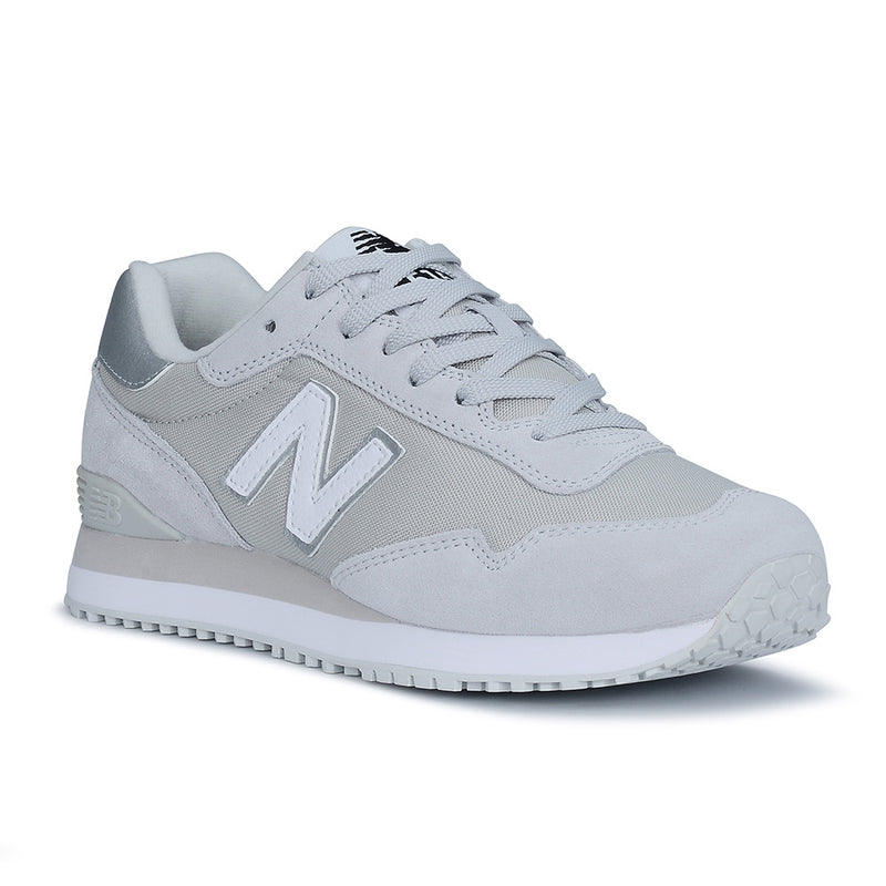 Load image into Gallery viewer, New Balance 515 SR Women's Non-Safety Shoe, Grey, features a slip-resistant rubber outsole, lightweight EVA midsole, and a water-resistant Oxford upper with reinforced suede leather, ideal for active workplace comfort.