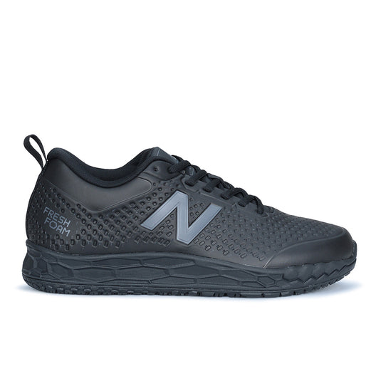 New Balance 906 SR Women's Non-Safety Shoe, Black, featuring a sleek design with a slip-resistant outsole, Fresh Foam midsole, and Ortholite innersole, ideal for workplace performance and comfort.