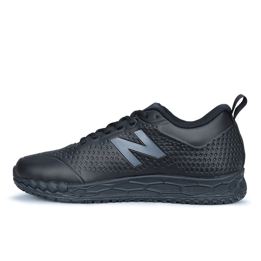 New Balance 906 SR Women's Non-Safety Shoe in black, featuring a sleek design with a grey logo, slip-resistant outsole, and Fresh Foam midsole for workplace versatility and comfort.