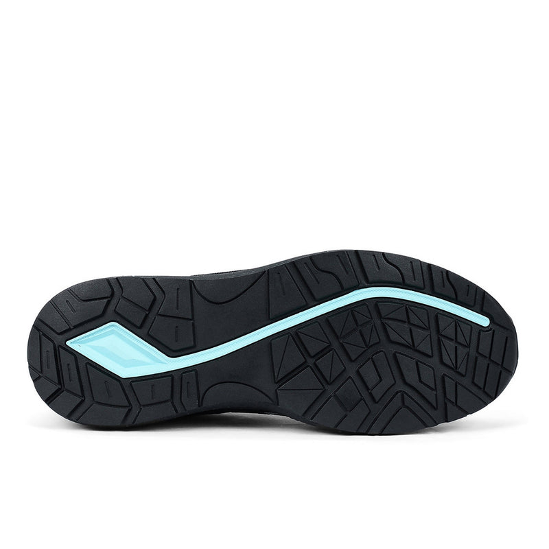 Load image into Gallery viewer, New Balance Logic Women’s Safety Shoe, Black/Blue, featuring a durable black and blue sole, designed for workplace safety with a slip-resistant outsole and composite toe for protection and comfort.