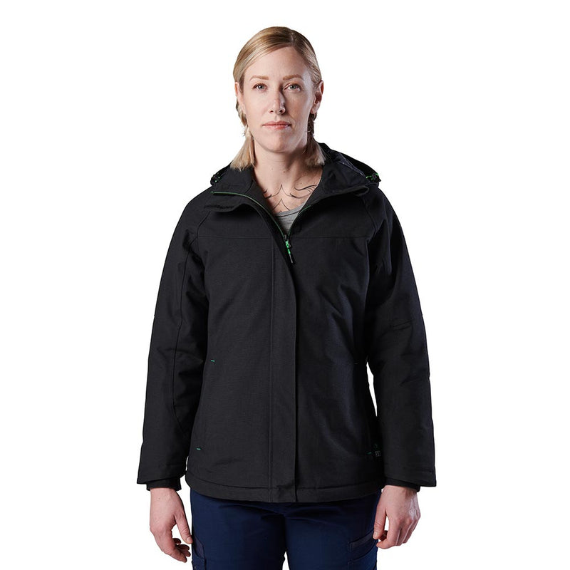 Load image into Gallery viewer, Person wearing FXD WO-1W Waterproof Jacket, a high-performance outerwear with hood and reflective details, designed for durability and protection in harsh conditions, ideal for workplace safety and comfort.