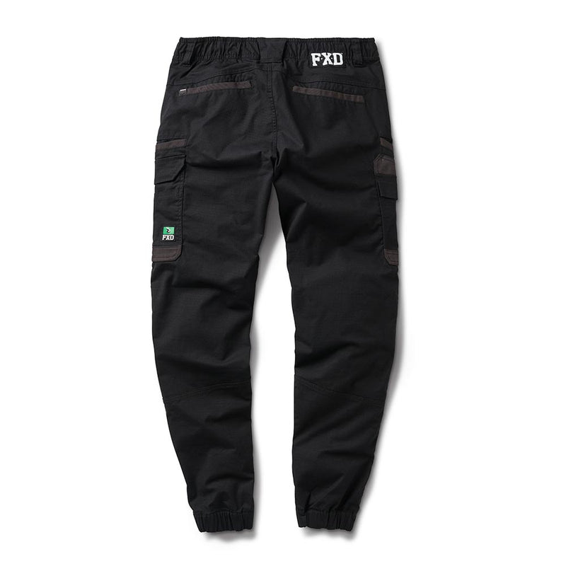 Load image into Gallery viewer, FXD WP-12 Elastic Waist Stretch Ripstop Work Pant (Cuffed) features elastic waistband, zip-closure back pockets, cargo pockets with FXD logo, reinforced knees, and elasticized cuffs; ideal for durable workwear.