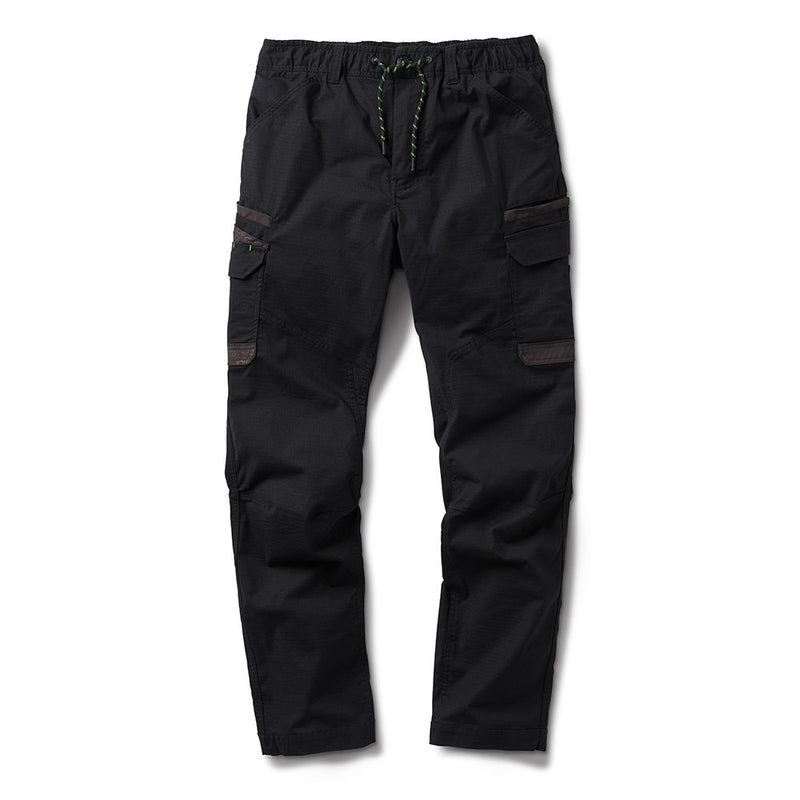 Load image into Gallery viewer, FXD WP-12 Elastic Waist Stretch Ripstop Work Pant features an elastic waistband with drawstring, front hand pockets, flap-closure cargo pockets on thighs, and knee darts for enhanced movement—ideal for active work environments.
