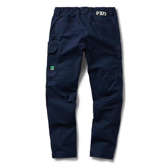 FXD WP-12 Elastic Waist Stretch Ripstop Work Pant, featuring an elasticized waistband, dual back and thigh cargo pockets, and durable ripstop fabric, designed for enhanced movement and comfort in work environments.
