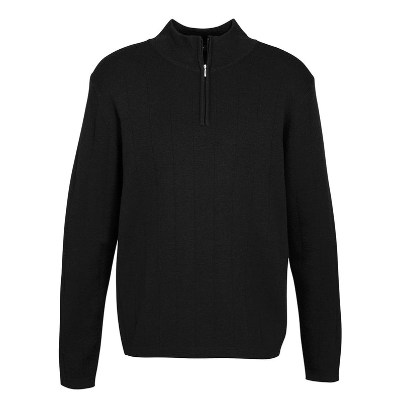 Load image into Gallery viewer, Biz 80/20 Wool Rich Pullover, a black sweater featuring a zipper, crafted from 80% Merino wool and 20% acrylic, showcasing contemporary styling with a fully fashioned knit, ideal for workplace safety.