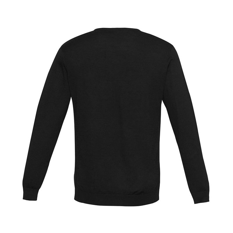 Load image into Gallery viewer, Biz Mens Milano Pullover, a contemporary V-neck knit with neat ribbed side panels, crafted from a durable merino wool blend, ideal for layering over collared shirts in professional settings.