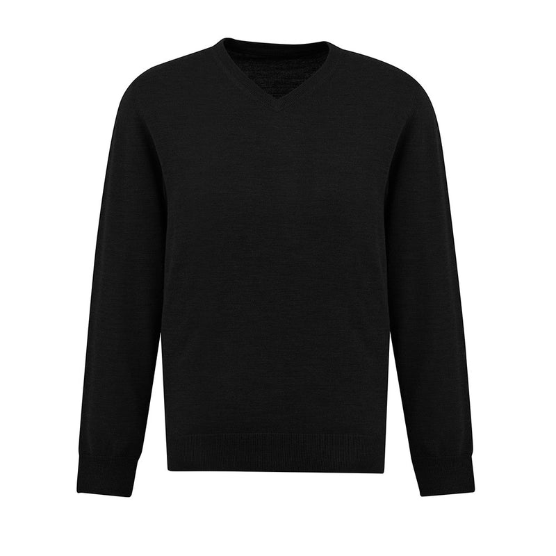Load image into Gallery viewer, Biz Mens Roma Knit Pullover features a classic V-neck design with relaxed ribbed cuffs and hem, ideal for workplace comfort. Crafted from a merino wool-blend, it suits air-conditioned office environments.