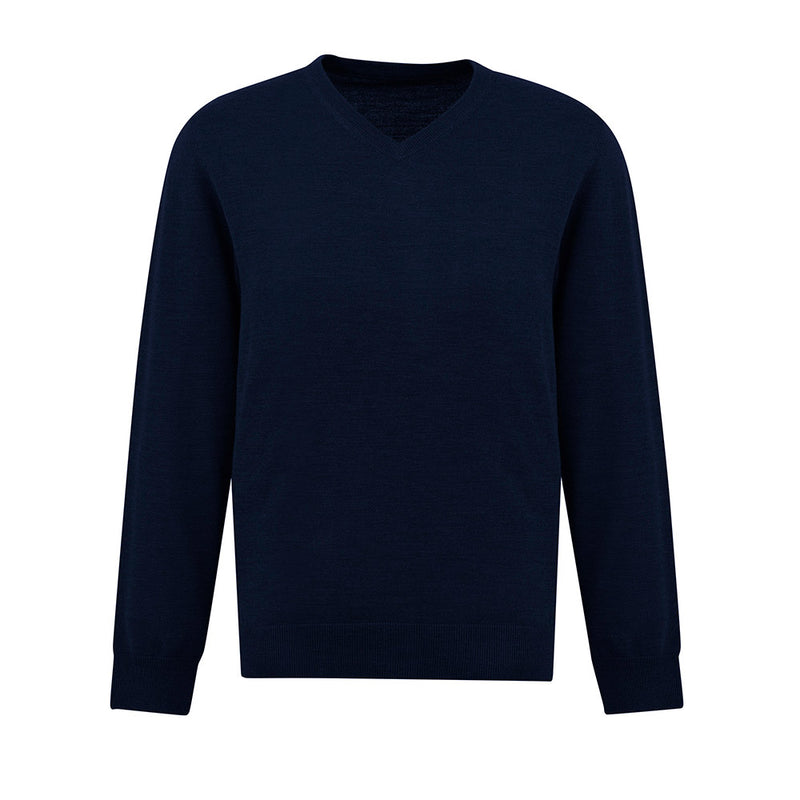 Load image into Gallery viewer, Biz Mens Roma Knit Pullover features a classic V-neck and relaxed ribbed cuffs and hem, offering a streamlined, professional look ideal for air-conditioned workplaces.