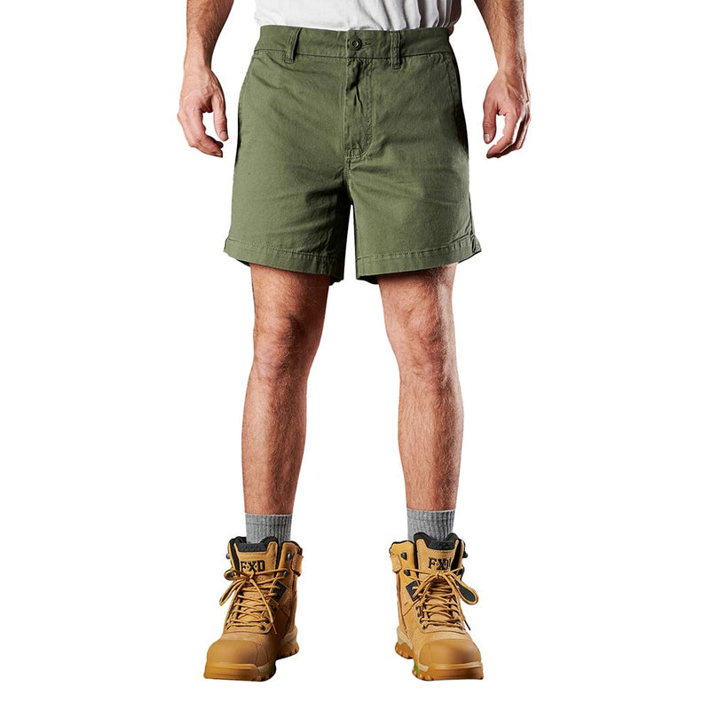 Load image into Gallery viewer, Person wearing FXD WS-2 Short Work Shorts made of soft touch cotton twill with DURA500™ abrasion panels, showcasing durability and performance, ideal for active work environments.