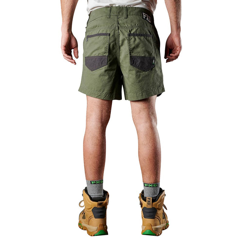 Load image into Gallery viewer, FXD WS-2 Short Work Shorts, crafted from durable soft-touch cotton twill with reinforced abrasion-resistant panels, are showcased close-up, highlighting their robust design suitable for active workplace environments.