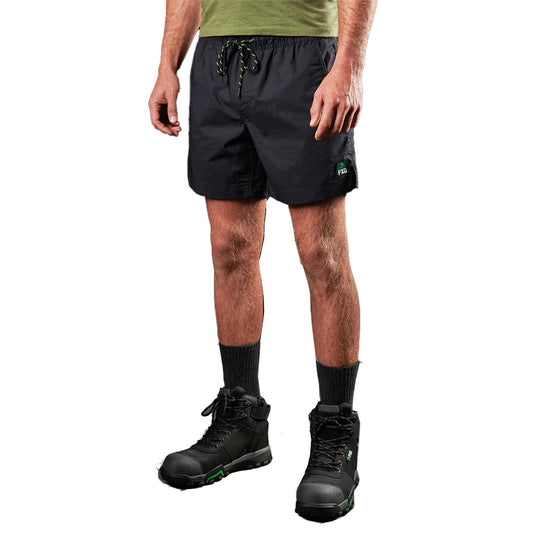 FXD WS-4 Elastic Waist Work Short made from stretch ripstop showcasing a comfort stretch waistband, concealed zip pocket, and reinforced gusset, ideal for active safety and workplace reliability.