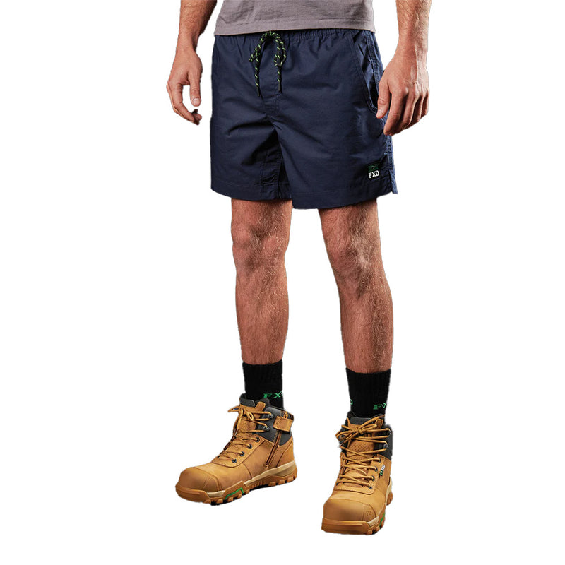 Load image into Gallery viewer, FXD WS-4 Elastic Waist Work Short featuring a comfort stretch waistband, switchable draw cord, and concealed zip pocket, ideal for active work environments and crafted from recycled materials for sustainability.