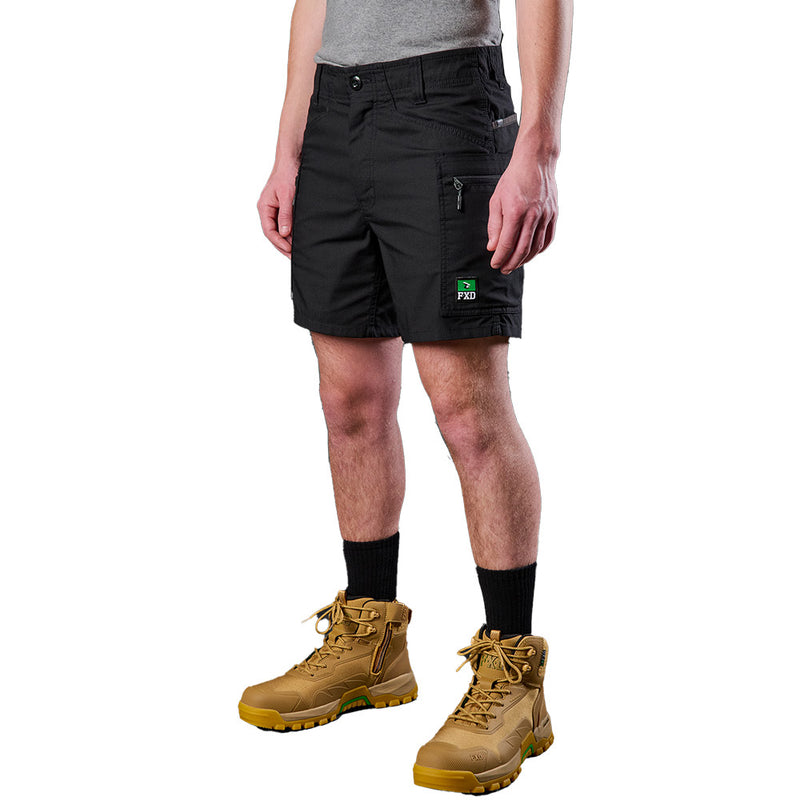 Load image into Gallery viewer, FXD WS-6 Stretch Cargo Short featuring a comfort waistband, secure cargo pockets, sturdy ripstop fabric, and reinforced stitching, ideal for active work environments requiring durability and functionality.