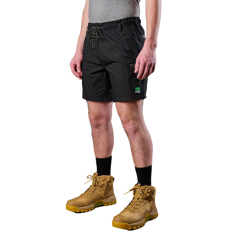 Load image into Gallery viewer, FXD WS-7 Elastic Waist Utility Short featuring a full elastic waistband, stretch ripstop fabric, utility and welt pockets, waistband belt loops, and a switchable draw cord, designed for durability and functionality.