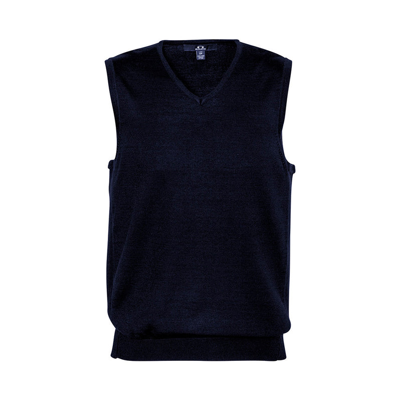 Load image into Gallery viewer, Biz Mens Milano Vest features a contemporary V-neck style with ribbed side panels, crafted from a pill-resistant merino wool blend, ideal for layering over collared shirts for a professional look.