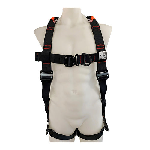 3M Protecta P200 Riggers Harness (1130116) displayed on a mannequin, showcasing its modern D-ring and impact indicators, designed for safety and convenience in workplace environments.