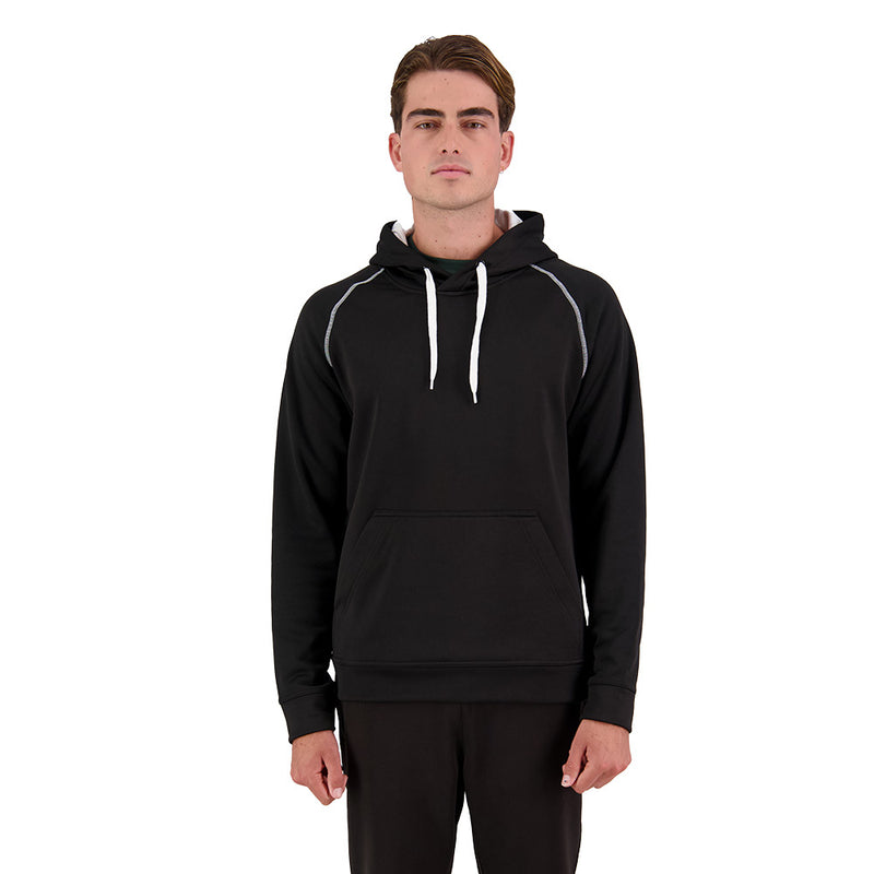Load image into Gallery viewer, XT Performance Pullover Hoodie made of 270gsm polyester with raglan sleeves and contrast stitching, designed for comfort with a brushed interior, quick-drying fabric, and cord management feature for music players.