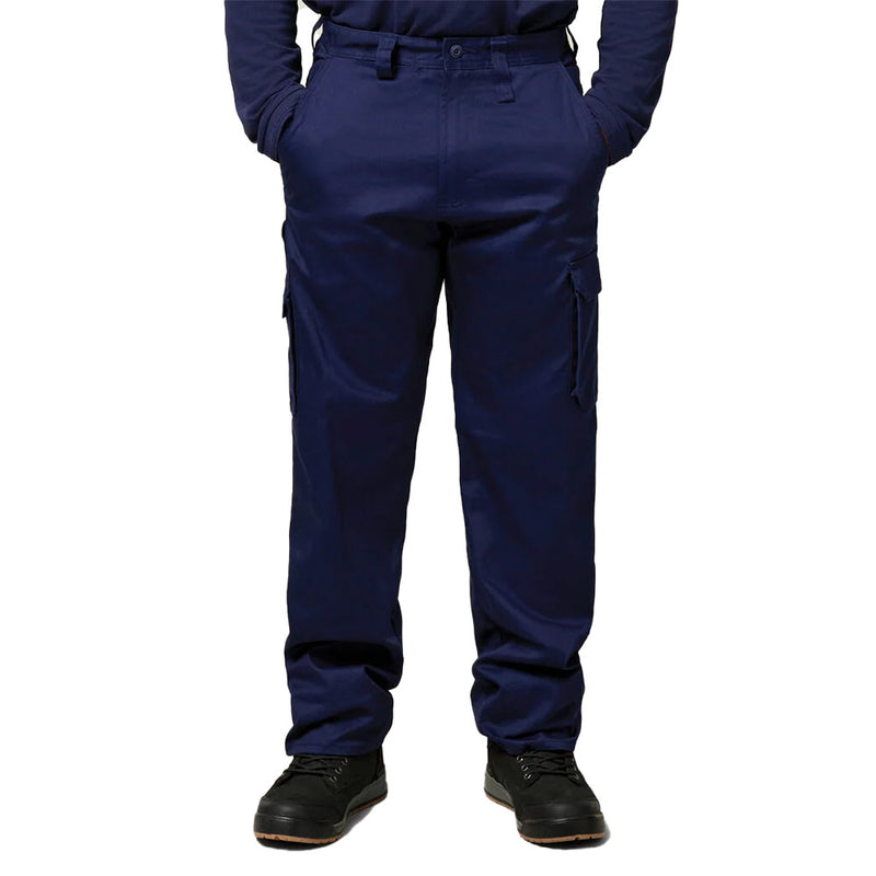 Load image into Gallery viewer, Hard Yakka 2500 Gen-Y Cotton Trouser, Navy, features a relaxed fit with reinforced pockets, bellowed cargo pocket, and 7 belt loops, ideal for heavy-duty work environments.