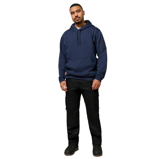 Hard Yakka 2500 Gen-Y Cotton Trouser, Black, features a relaxed fit with multiple pockets, including a bellowed cargo pocket, reinforced pocket bags, and seven belt loops, ideal for demanding work environments.