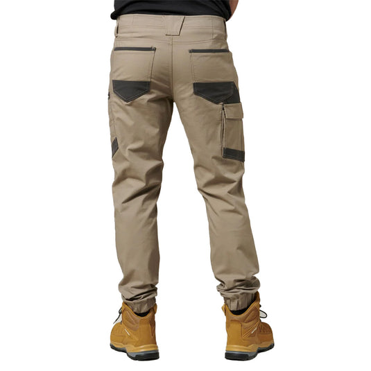 Hard Yakka 3056 Raptor Ripstop Cuffed Cargo Pant, featuring ultra-tough Ripstop fabric, stretchy waistband, elastic ankle cuffs, and functional pockets, ideal for durable workwear from Active Safety's collection.