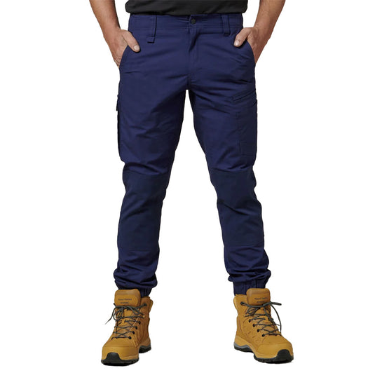 Hard Yakka 3056 Raptor Ripstop Cuffed Cargo Pant, featuring ultra-tough Ripstop fabric, elastic ankle cuffs, stretchy waistband, and utility pockets, embodies workwear excellence with recycled materials for durability and comfort.