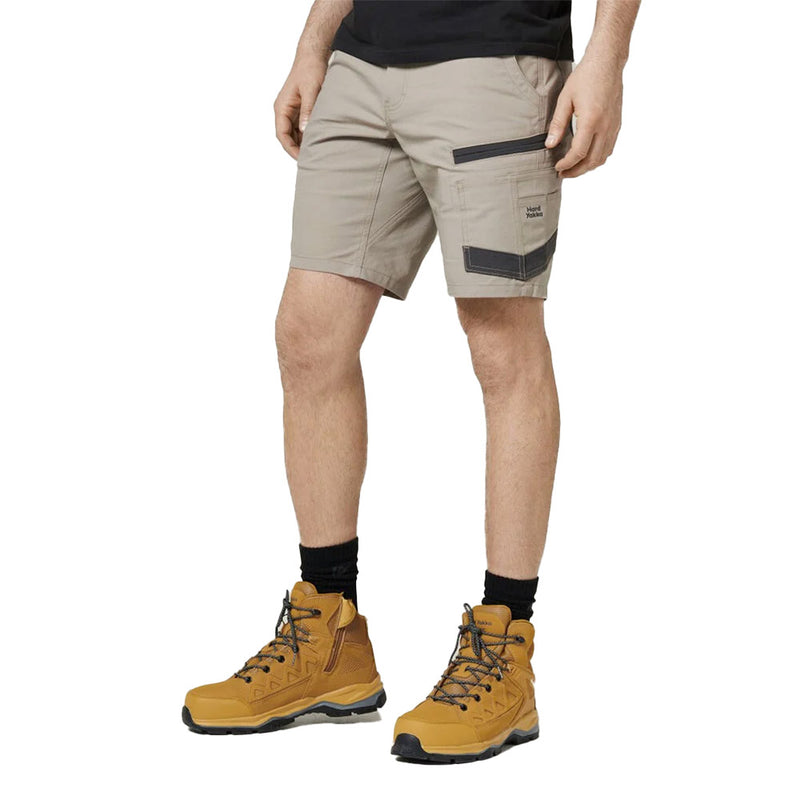 Load image into Gallery viewer, Hard Yakka Raptor Active Mid Short, showcasing durable design with reinforced high abrasion zones, utility pocket systems, and reflective logos, ideal for active work environments prioritizing safety and sustainability.