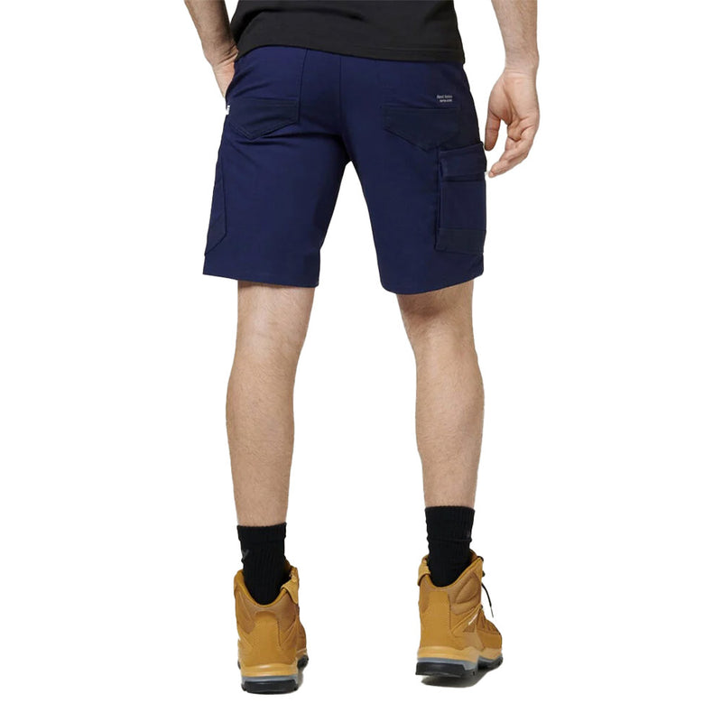 Load image into Gallery viewer, Hard Yakka Raptor Active Mid Short displayed with reinforced seams, utility belt loops, and reflective logos, highlighting its durability and functionality for safety and workwear environments. Made with sustainable REPREVE® fabric.