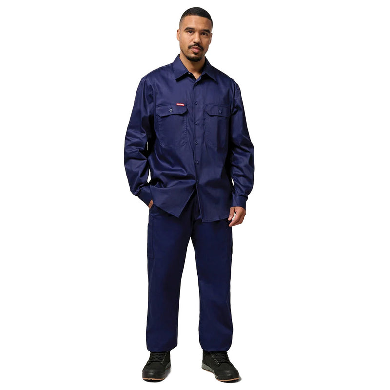 Load image into Gallery viewer, Hard Yakka Cotton Drill Long Sleeve Shirt with pleated back, open front, two-piece collar, and two button-down chest pockets, ideal for workplace safety and functionality from Active Safety.