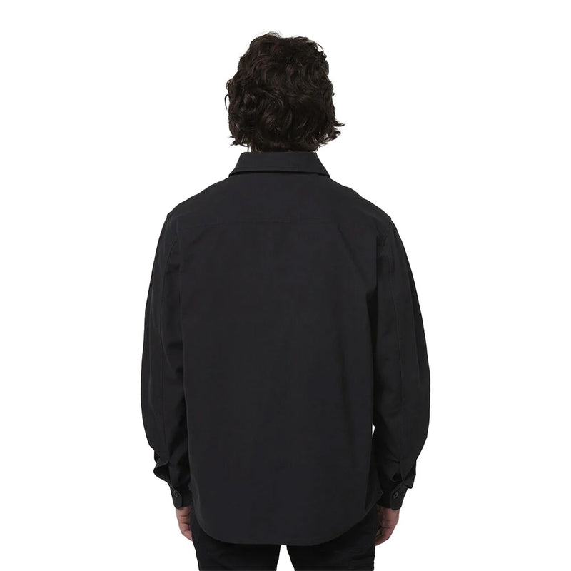 Load image into Gallery viewer, Hard Yakka Heritage Canvas L/S Shirt, Black, features a regular fit with durable needle stitching, double chest patch pockets, and a buttoned placket, ideal for layering or standalone wear.