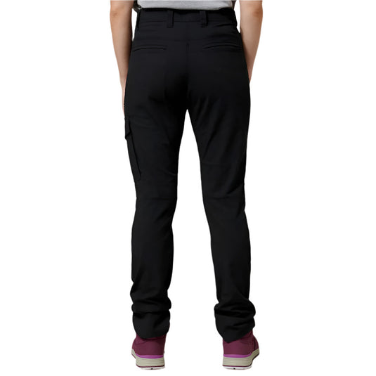 Hard Yakka Womens Ripstop Cargo Pant, designed for durability with stretch ripstop fabric, features reinforced pockets, metal zipper, and slim fit. Made with 38% recycled REPREVE® fiber from plastic waste.